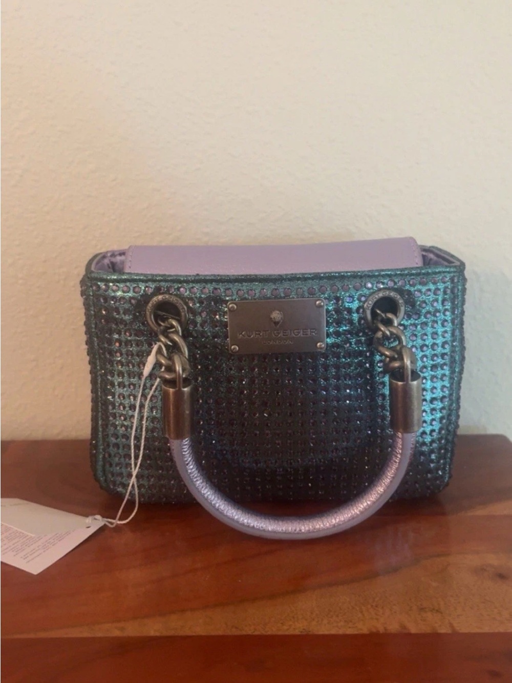 Kurt Geiger Iridescent Teal-Lavender Crystal Mini Bag